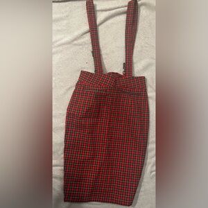 Red Plaid Suspender Skirt